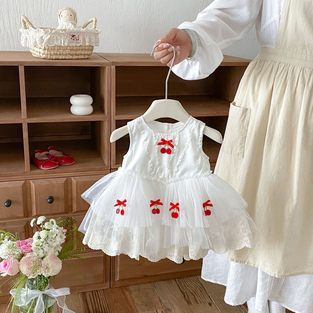Baby Girl Cherry Lace Princess Romper Dress