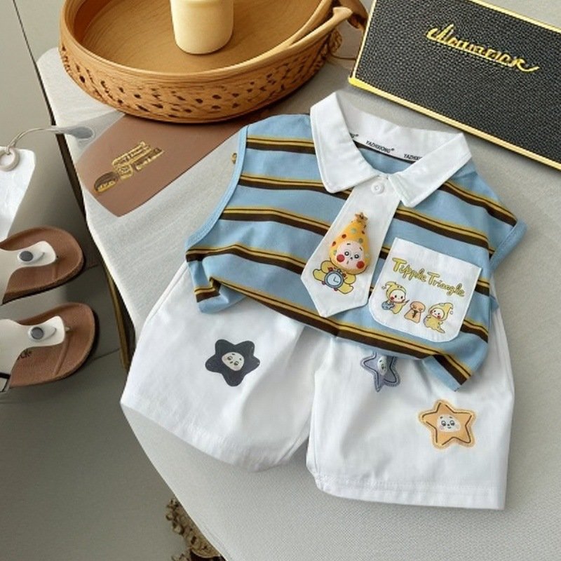 Korean-Style Cute Cartoon Striped Set