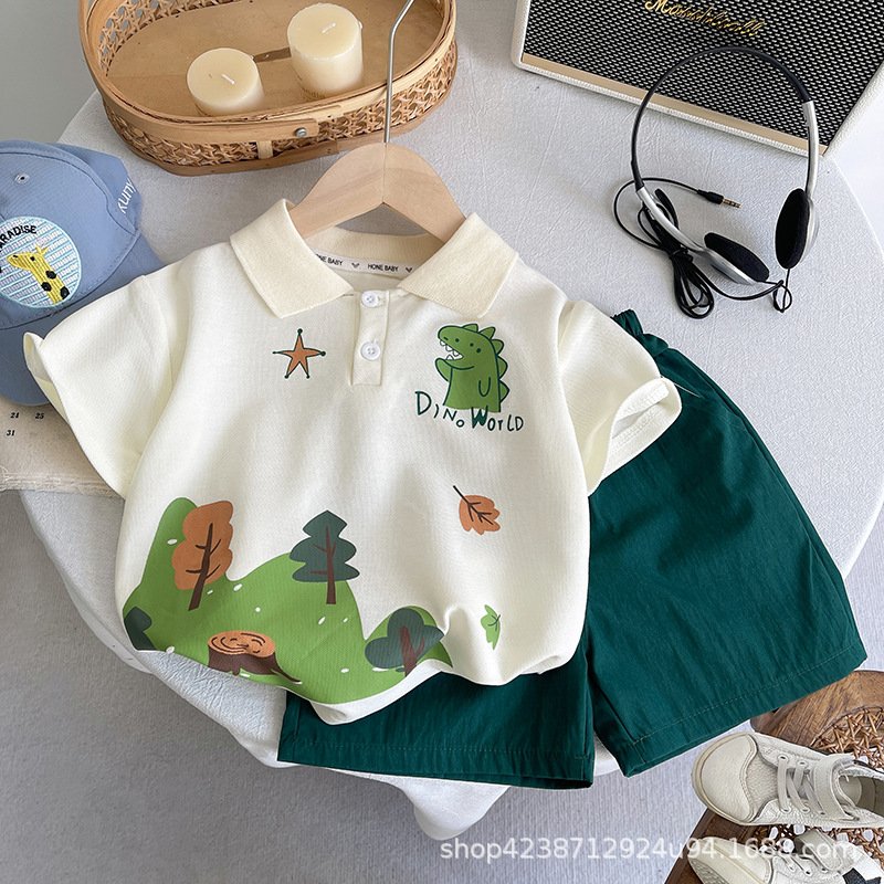 Toddler Boys' Cartoon Dinosaur Polo Shirt & Shorts Set