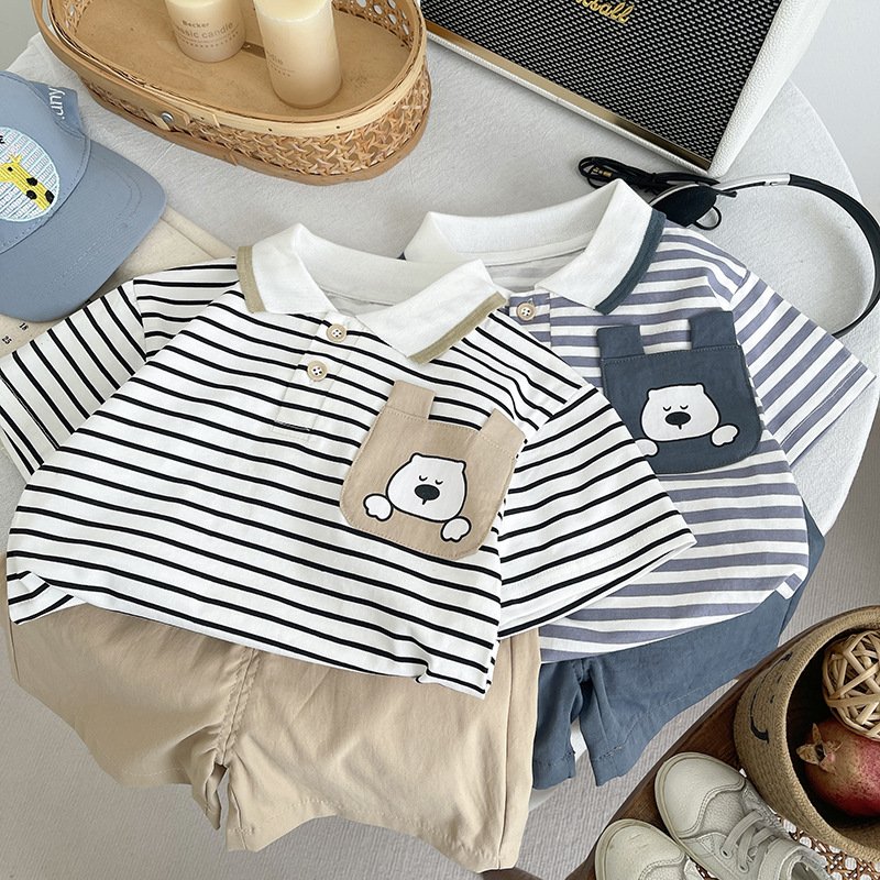 Boys' Summer Stylish Polo Short-Sleeve T-Shirt & Shorts Two-Piece Set
