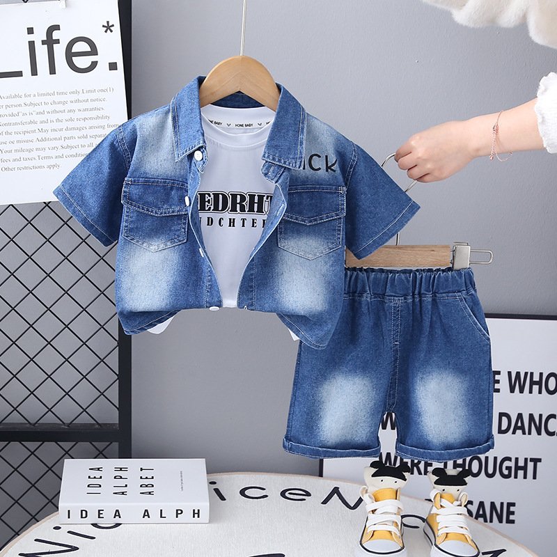 Boys' Trendy Denim Three-Piece Summer Suit