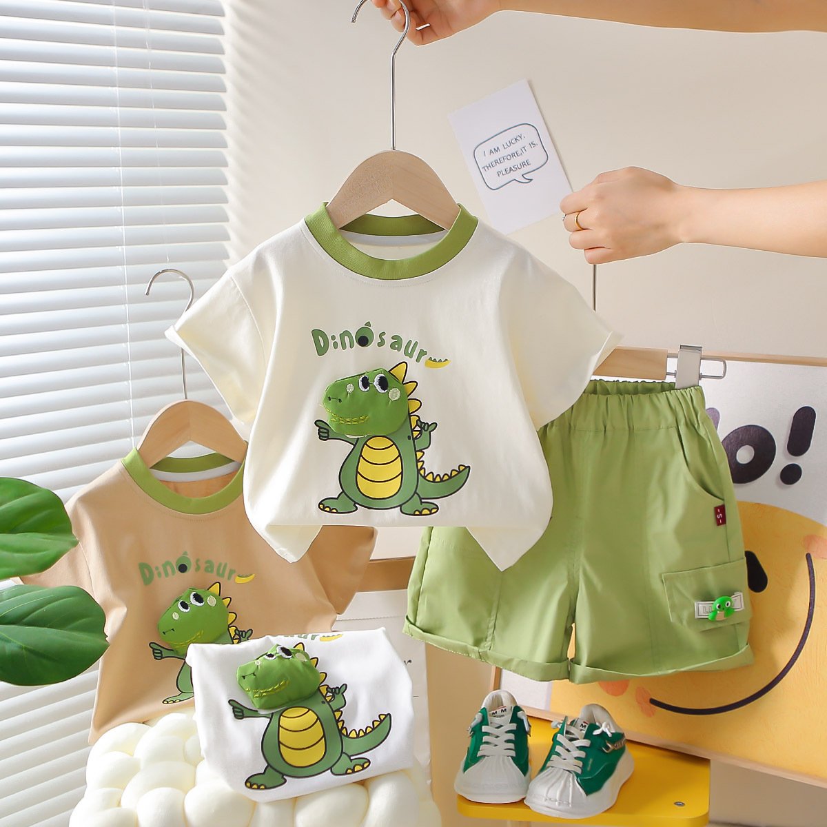Cartoon Dinosaur Short-sleeved Two-piece Clothes