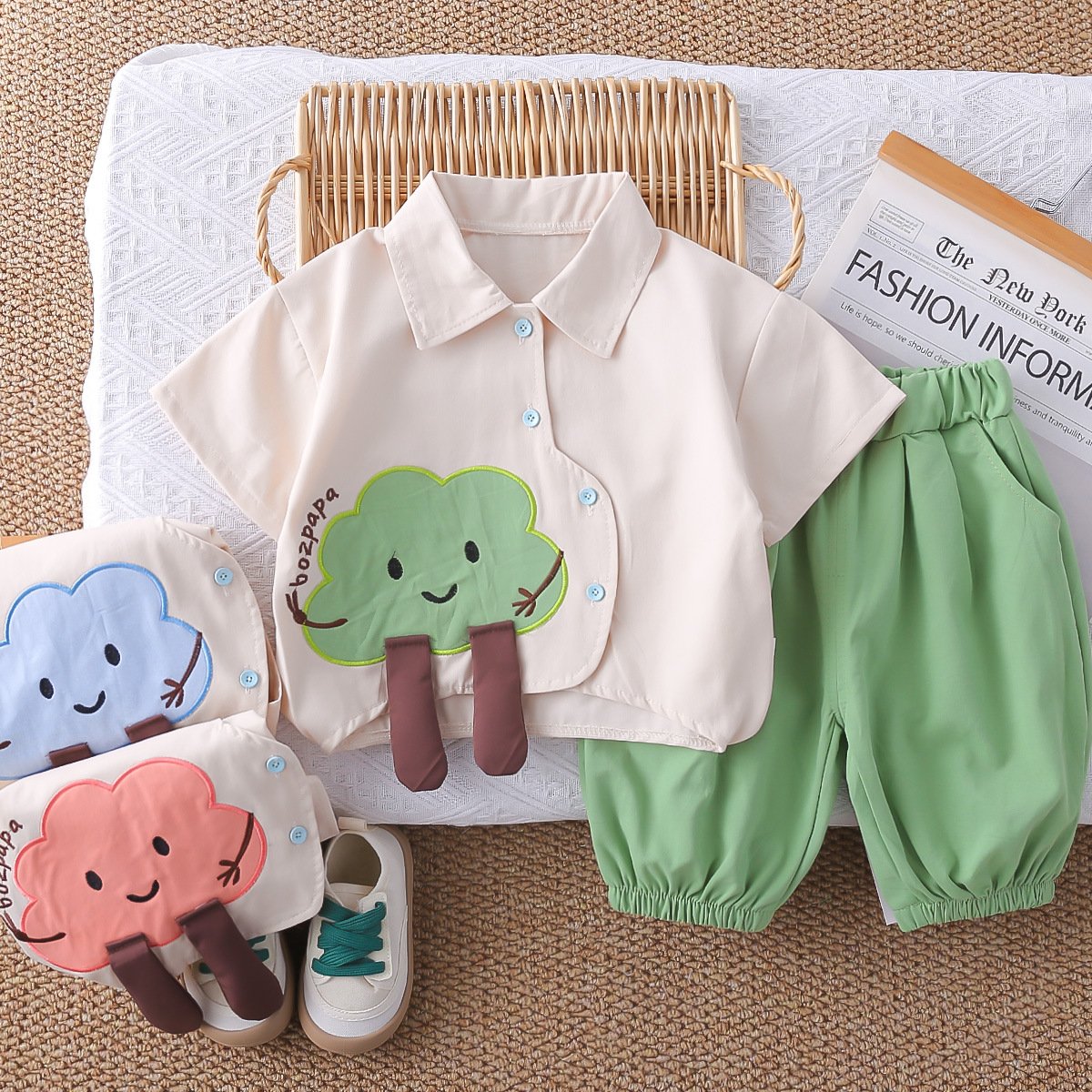 Summer Suit Cloud Shirt Short-Sleeved Suit Summer Three-Quarter Pants Two-Piece