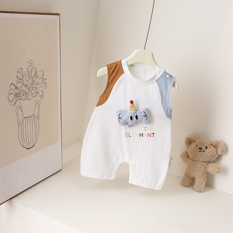 Adorable Contrast-Color Sleeveless Baby Romper