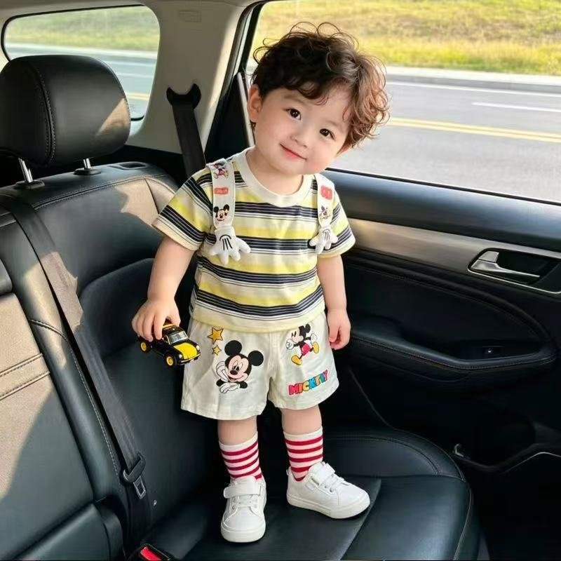 Korean Striped Baby Outfit with Shawl