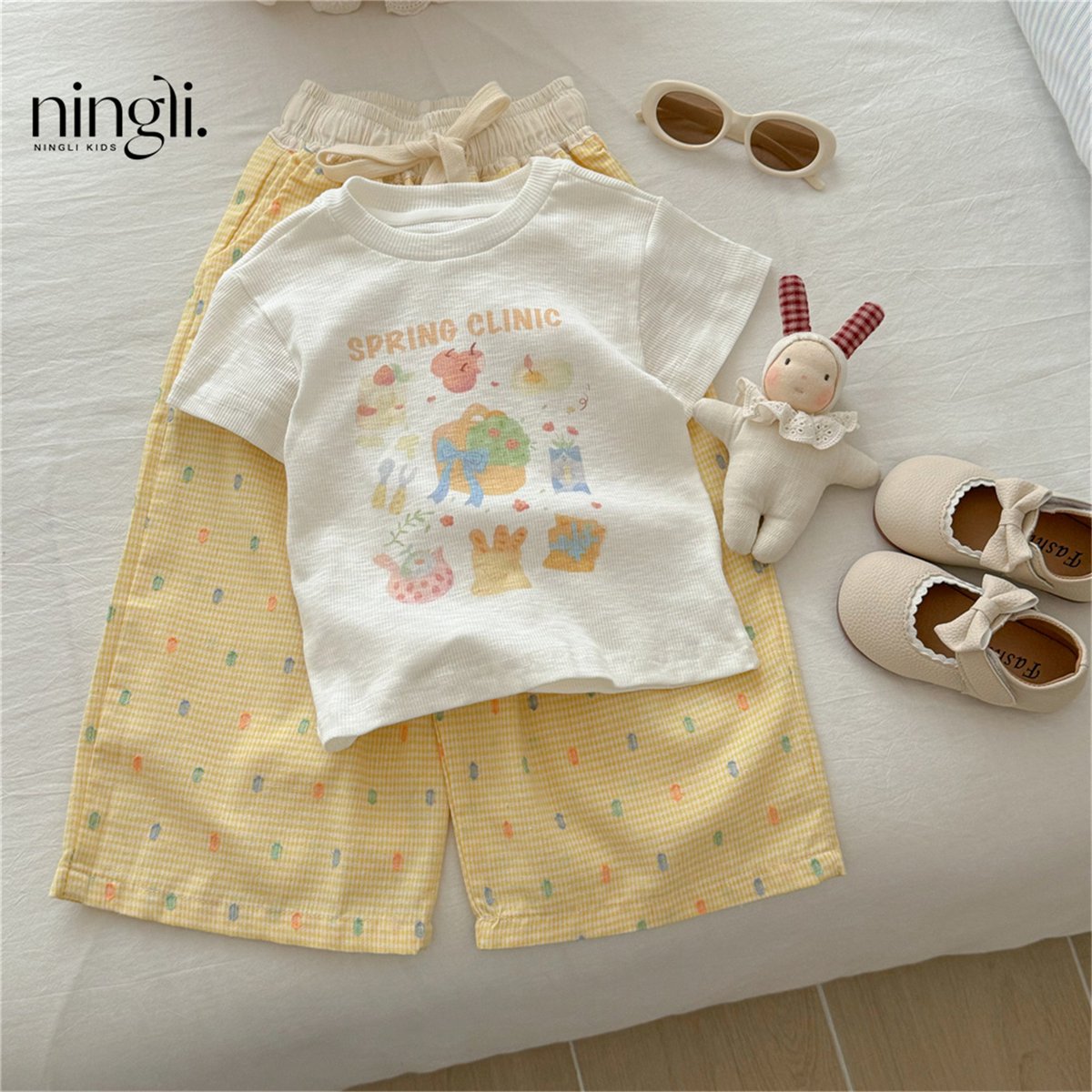 Lime Girl Cartoon T-Shirt Wide-Leg Set