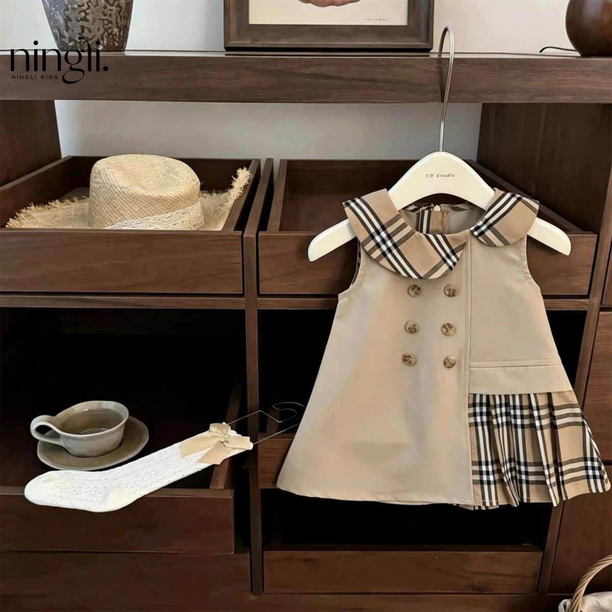 Classic Plaid Double-Breasted Princess Dress