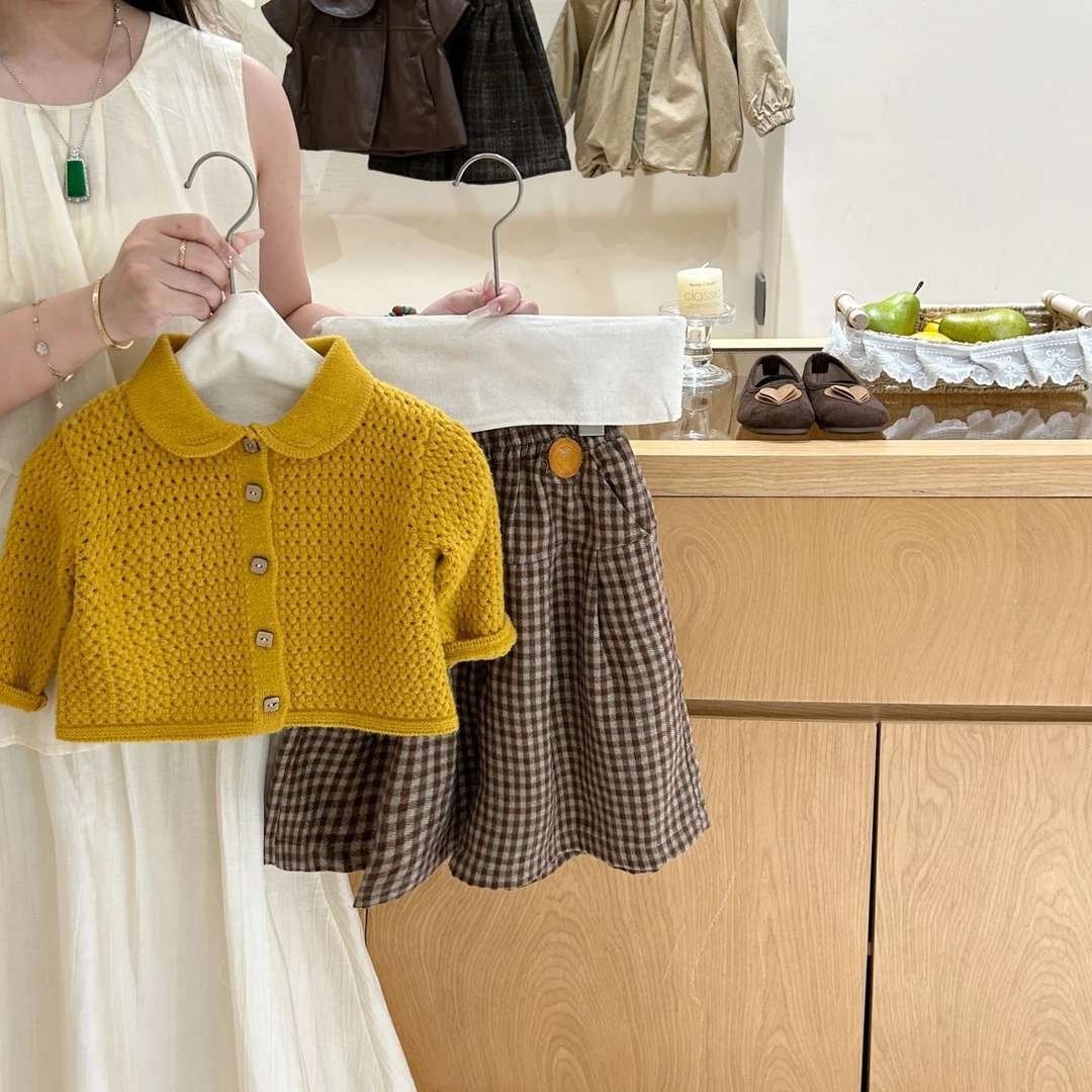 Girls' Orange Open-Knit Cardigan Matching Set