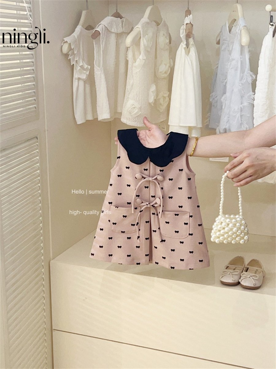 Girls' Lotus Pink Bow Princess Vest Dress