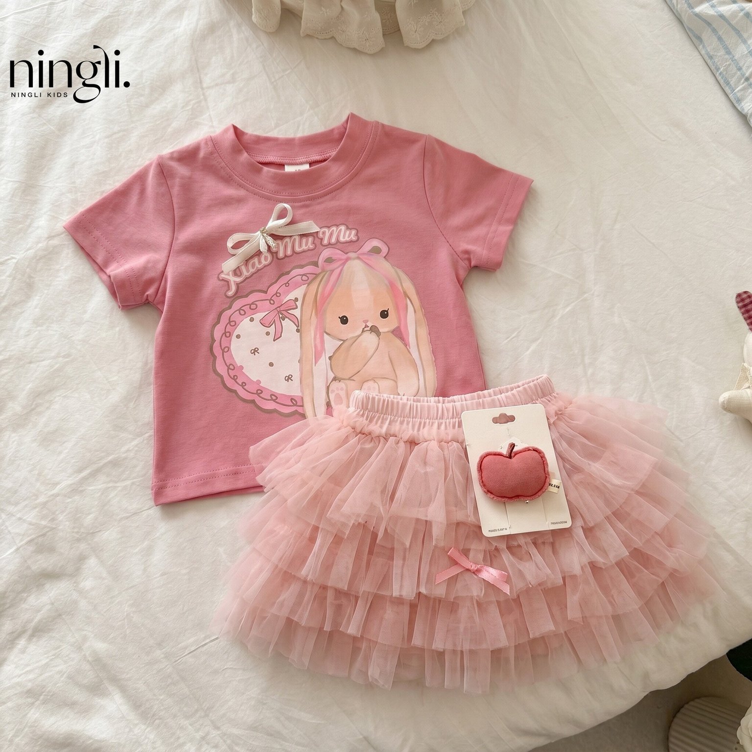 Toddler Girls' Sweet Cartoon Tee & Puffy Skirt Set
