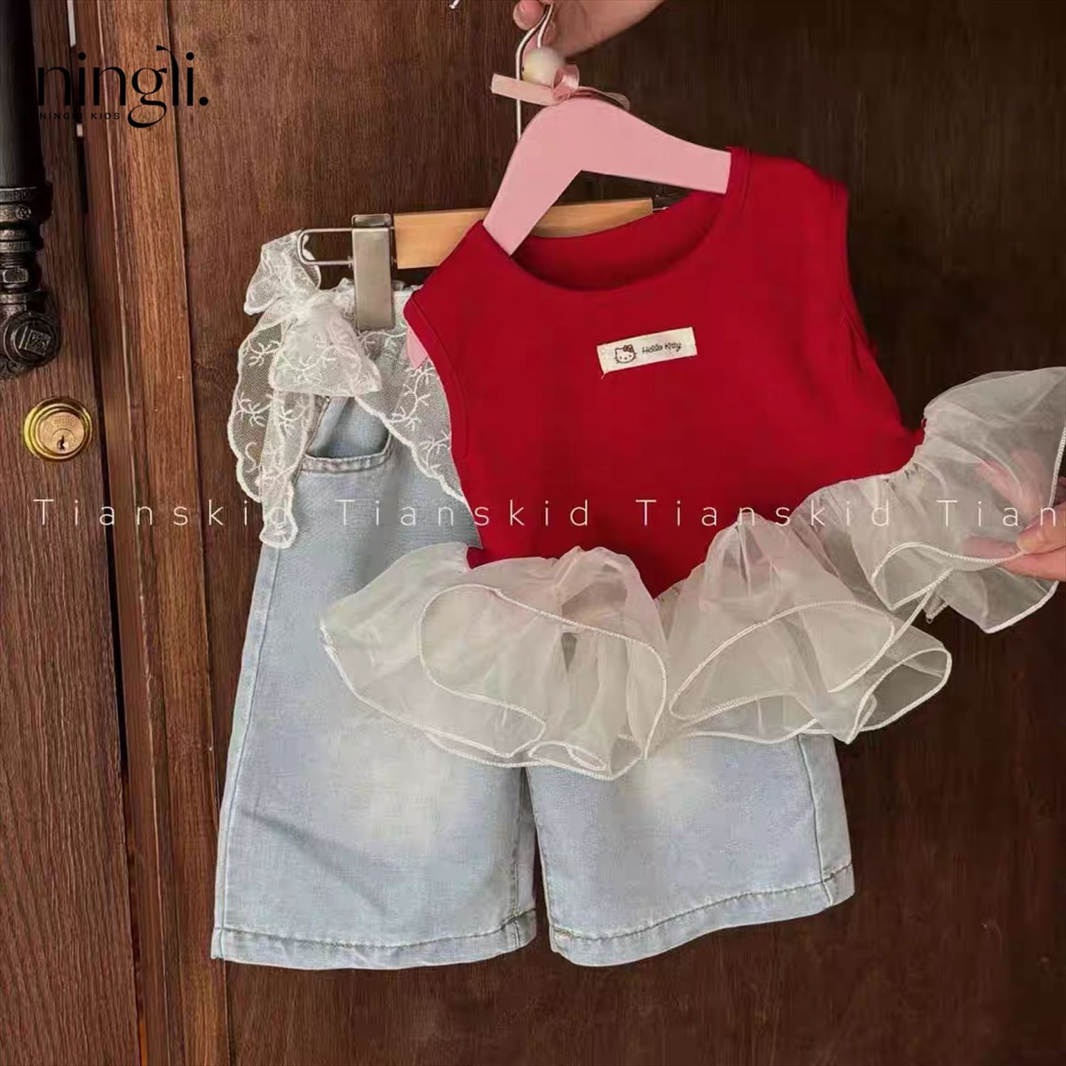 Girls' Summer Patchwork Denim Outfit Set