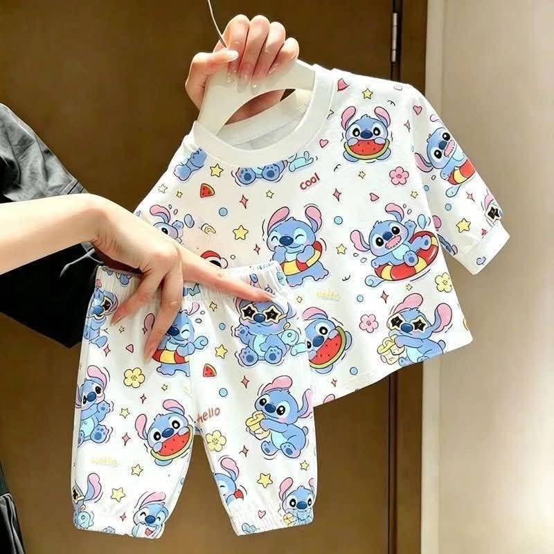 Kids Autumn Stitch Cartoon Long-Sleeve T-Shirt & Pants Two-Piece Set