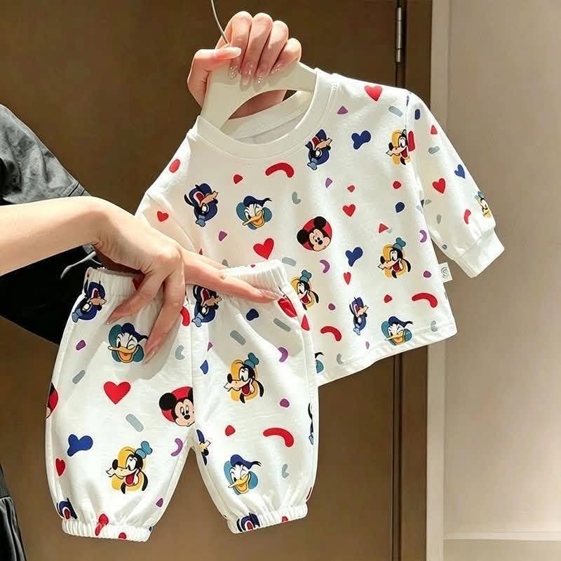 Kids Cartoon All-Over Print Long-Sleeve T-Shirt & Pants Two-Piece Set