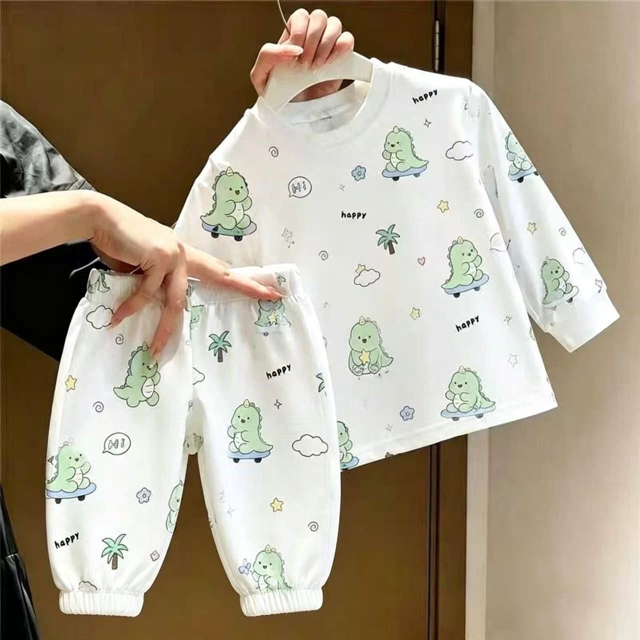 Kids Dinosaur Cartoon Print Short-Sleeve T-Shirt & Pants Two-Piece Set