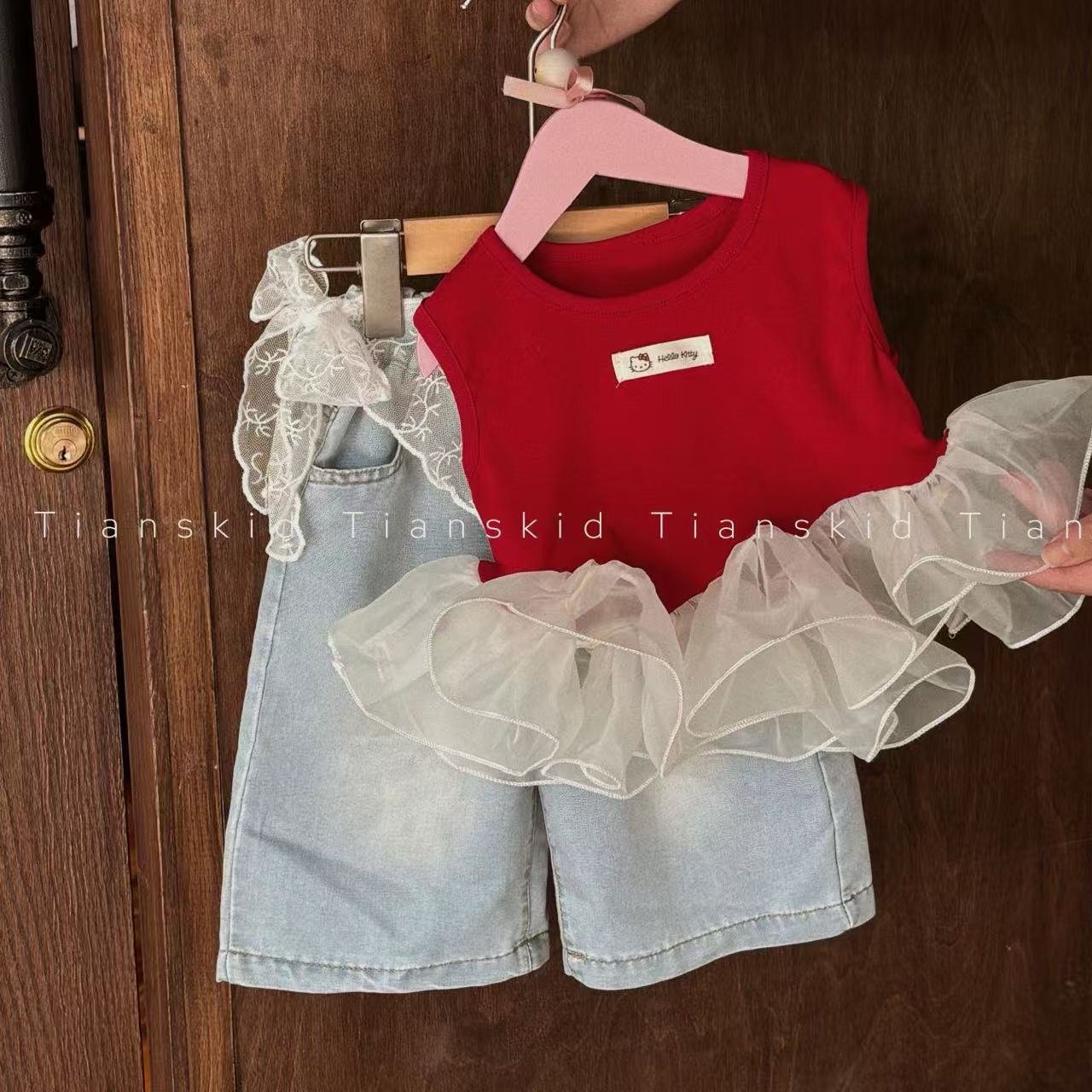 Girls Summer Denim 2-Piece Set (Sleeveless Top & Straight Pants)