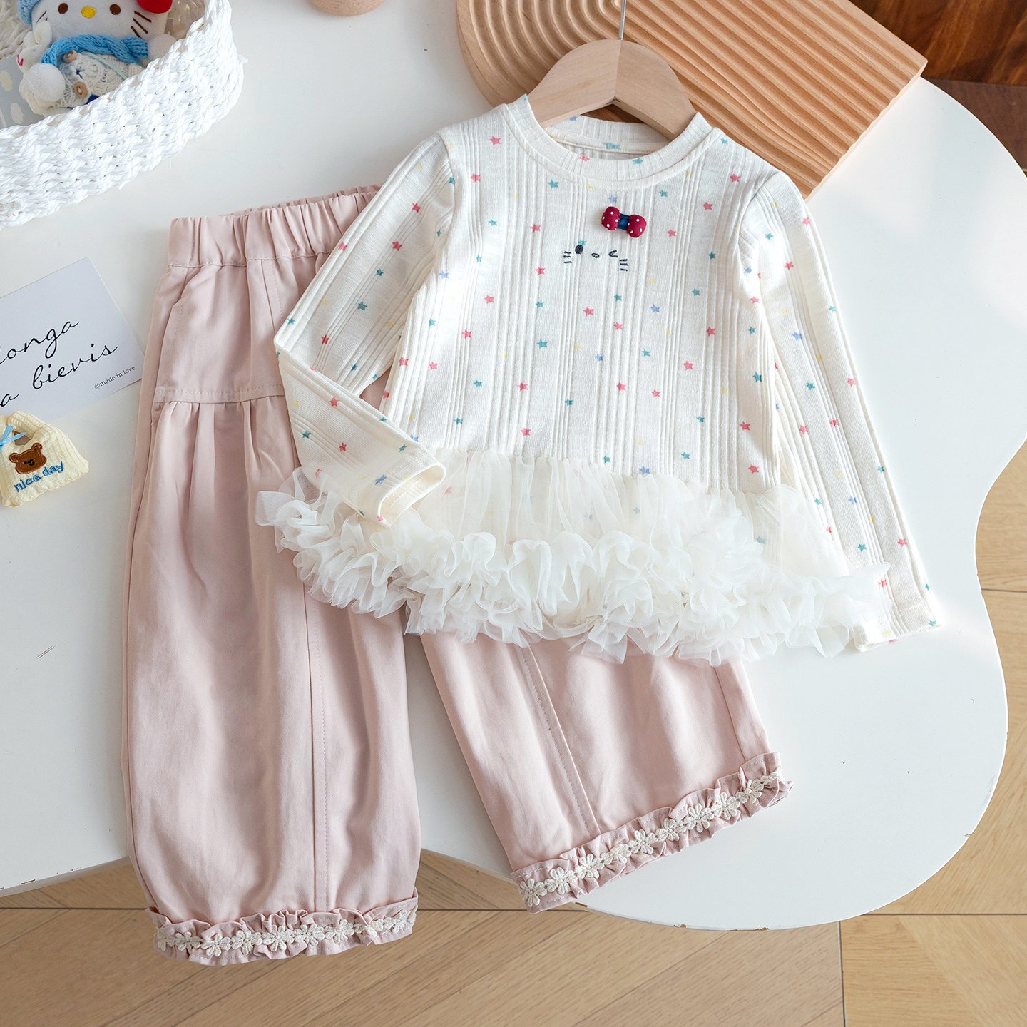 Toddler Girls Ruffle Patchwork Top & Pants 2-Piece Set