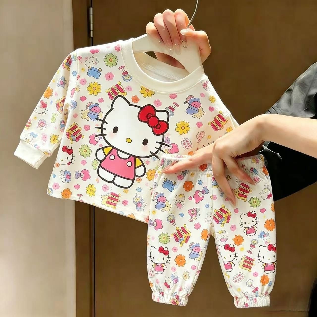 Toddler Girl Cartoon Floral Print Long Sleeve Top & Pants Set