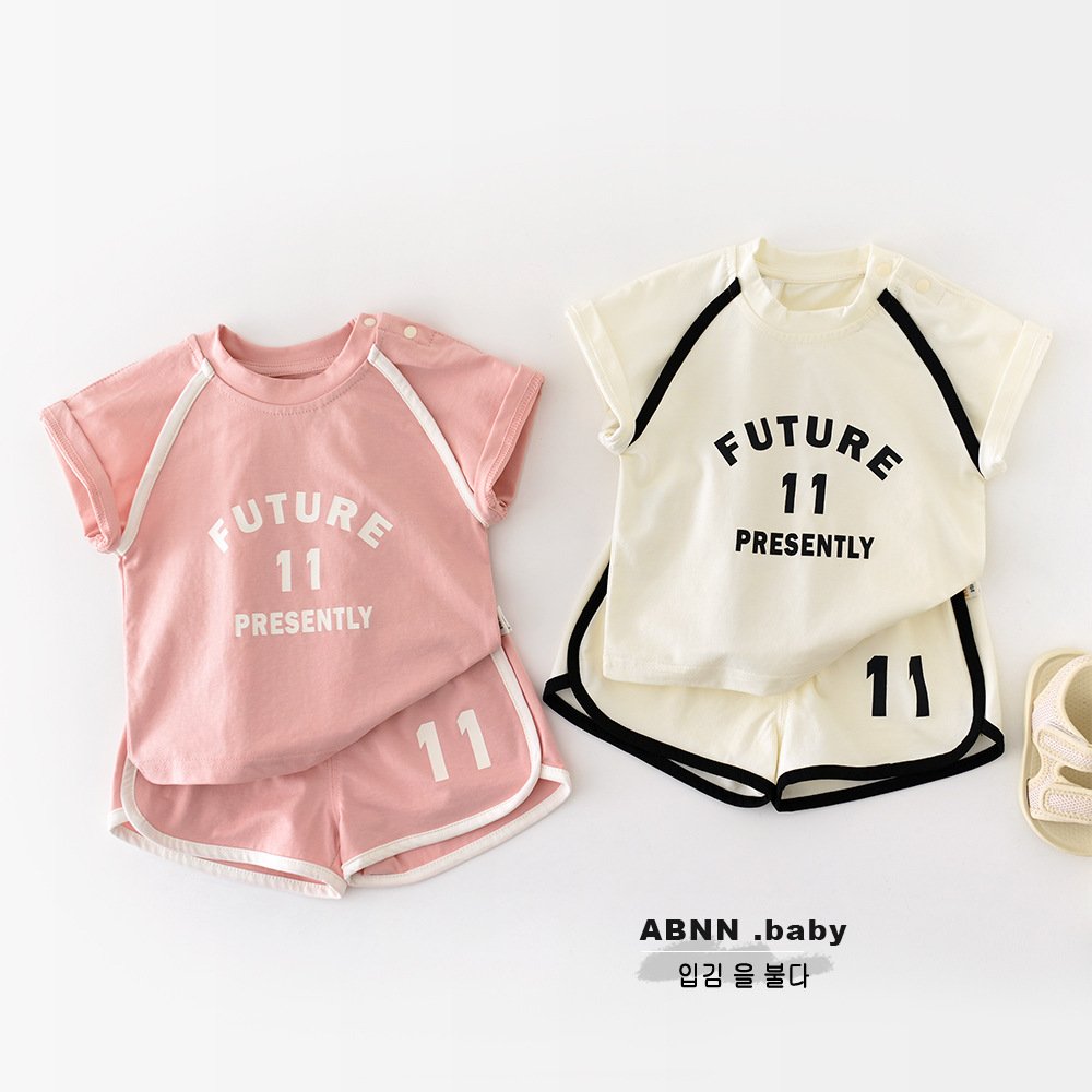 Toddler Kids Letter Print Contrast Color Sports Two-Piece Set
