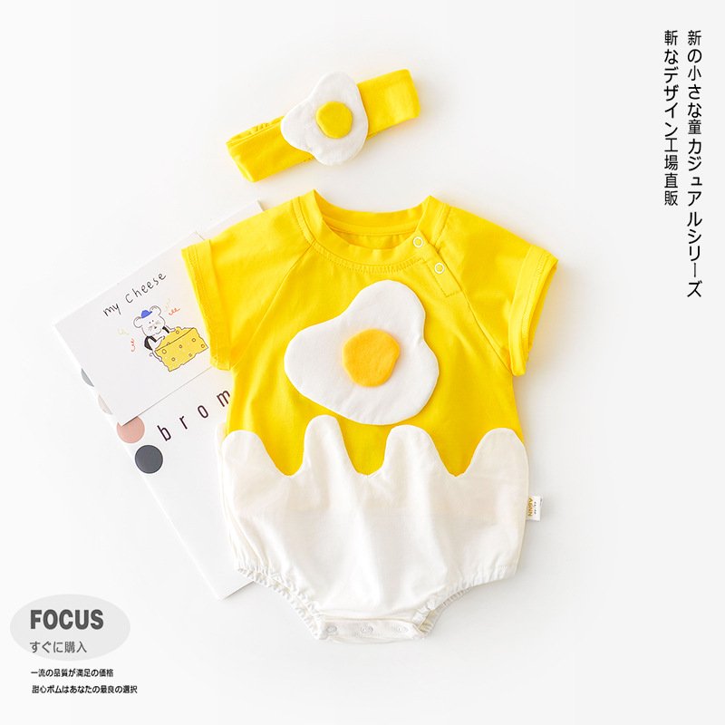 Cartoon Egg Triangle Romper with Headband