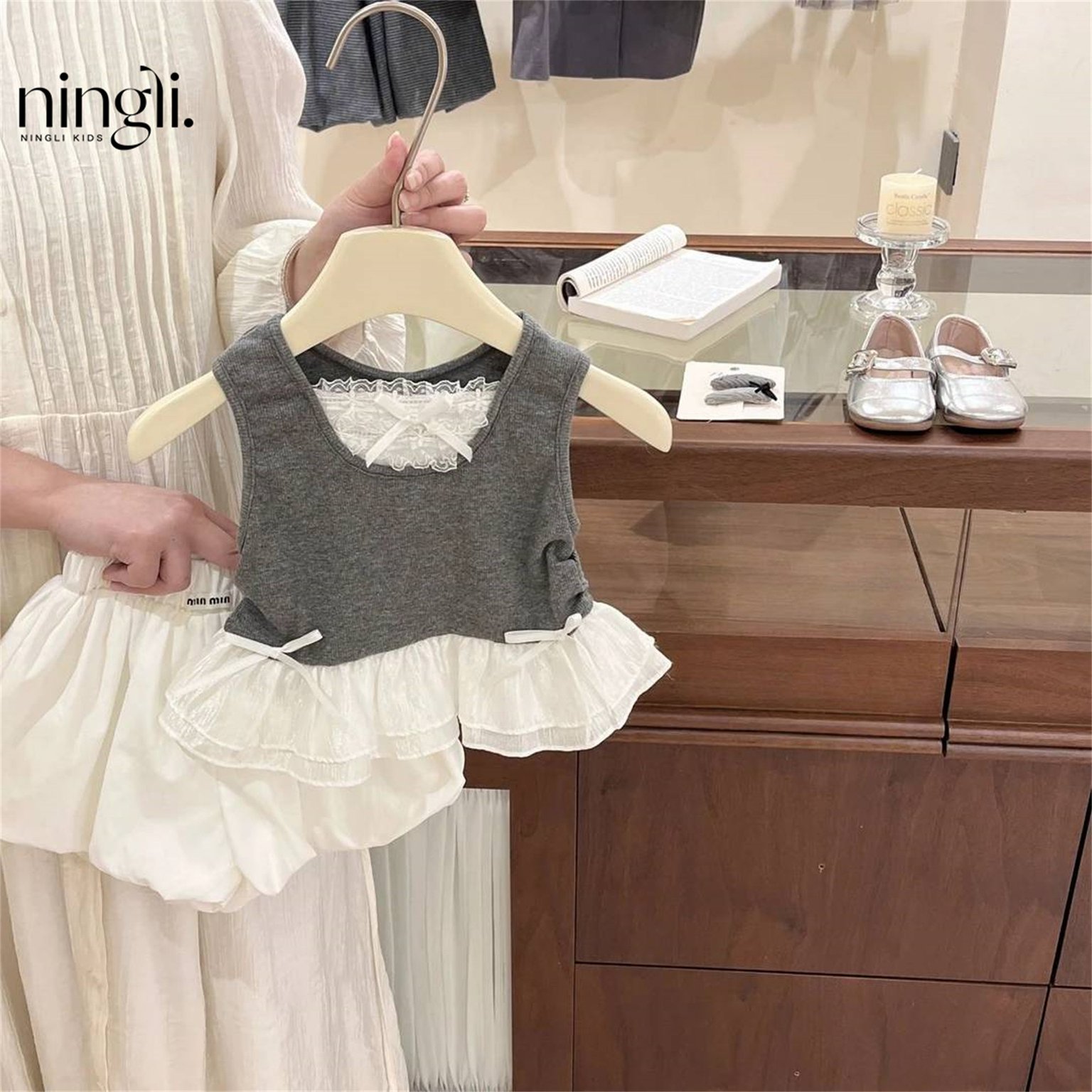 Girls' Ruffle-Patchwork Tank & Bubble Shorts Set