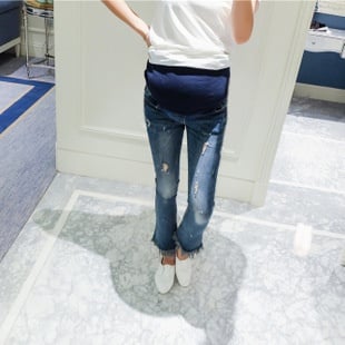 Korean version of the maternity dress autumn new pregnant cowboy trousers fashion micro-La tassel pregnant women belly jeans