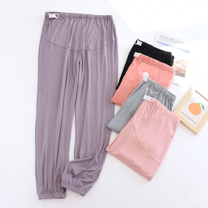 Modal pregnant women's belly pants four seasons thin waist adjustable trousers cuffs elastic pregnant women's pants pregnancy trousers