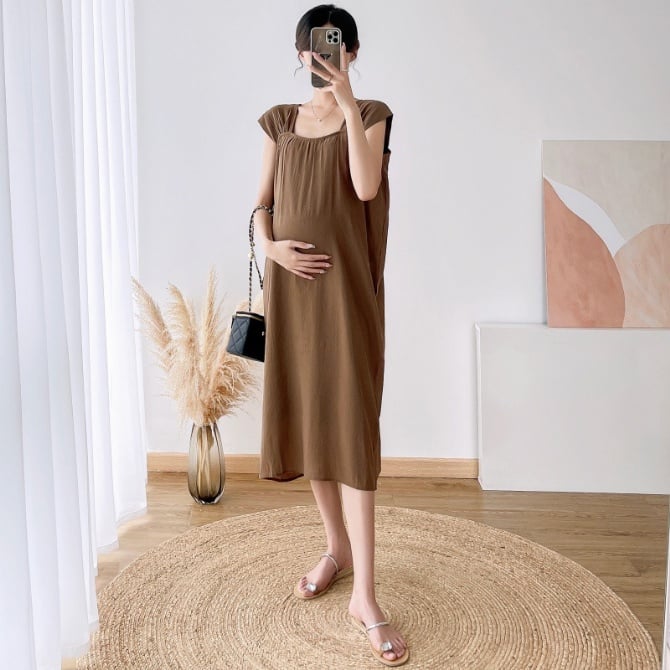 New French square collar mid-length pregnant women vest skirt lazy style high-end sense