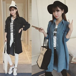 Trendy denim shirt Korean maternity long-sleeved denim shirt