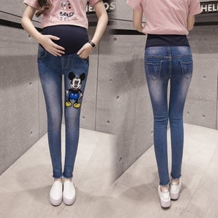 Pregnant women pants fall wear maternity wear autumn and winter pregnant mother belly long pants washing jeans straight cartoon