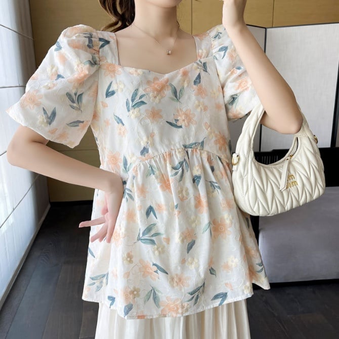 Pregnant women sweet suit 2023 new foreign style floral top all-match thin skirt two-piece casual outerwear