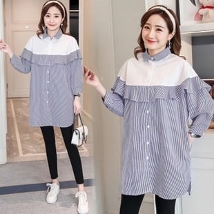 Spring fashion new fashion collar collar mom streak loose loose large size pregnant women dress