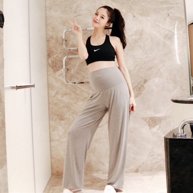 Wide-leg cotton comfort pregnant women tummy trousers