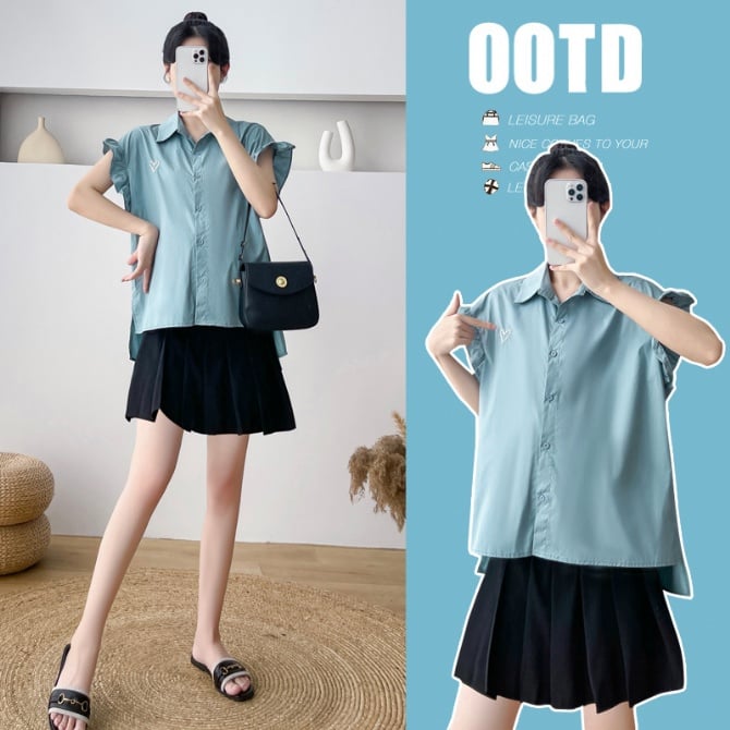 Maternity summer suit fashion new summer doll shirt temperament fashionable thin section shirt skirt casual two-piece set