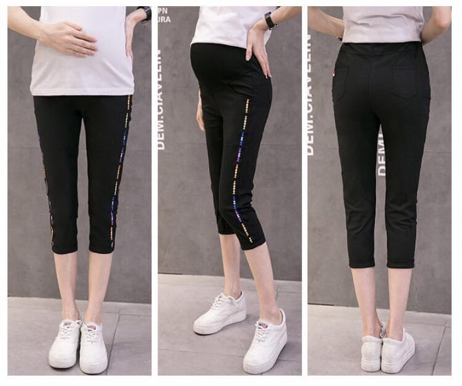 Pregnancy ethnic style stomach lift cropped pants