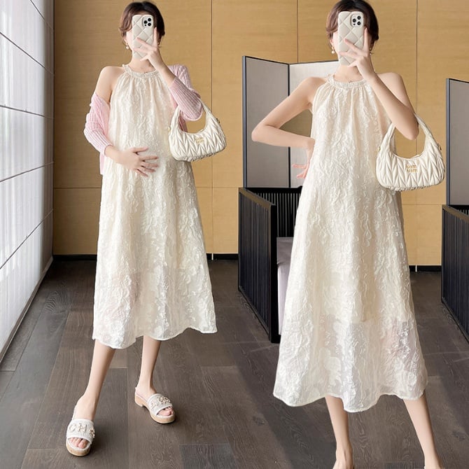 Maternity Dress Set Loose Slim Sleeveless Halter Dress