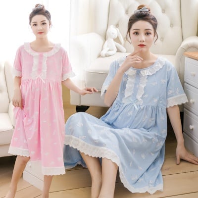 Lace Princess Pregnant Woman Nightdress Breastfeeding Pajamas Women's Short Sleeve Dress