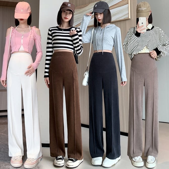 Maternity pants for spring and autumn, new European cotton velvet wide-leg pants, slim straight-leg drape floor-length casual pants