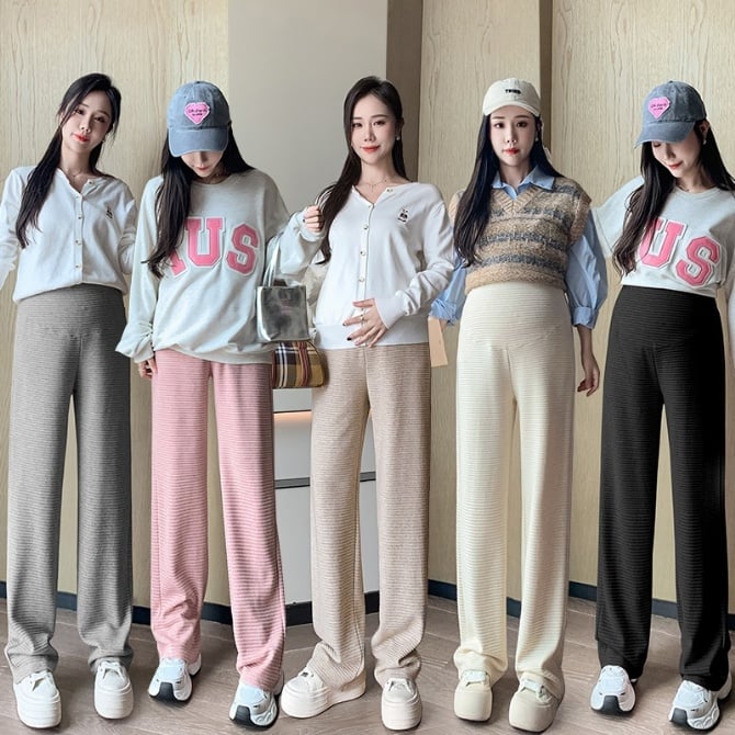 Maternity pants for spring and autumn outer wear striped straight wide-leg pants for autumn trousers for maternity wear for autumn.
