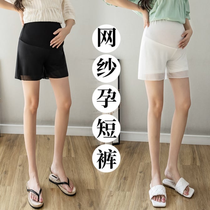 Summer maternity pants summer pants high waist belly support three-point mesh double layer see-through shorts for outer wear