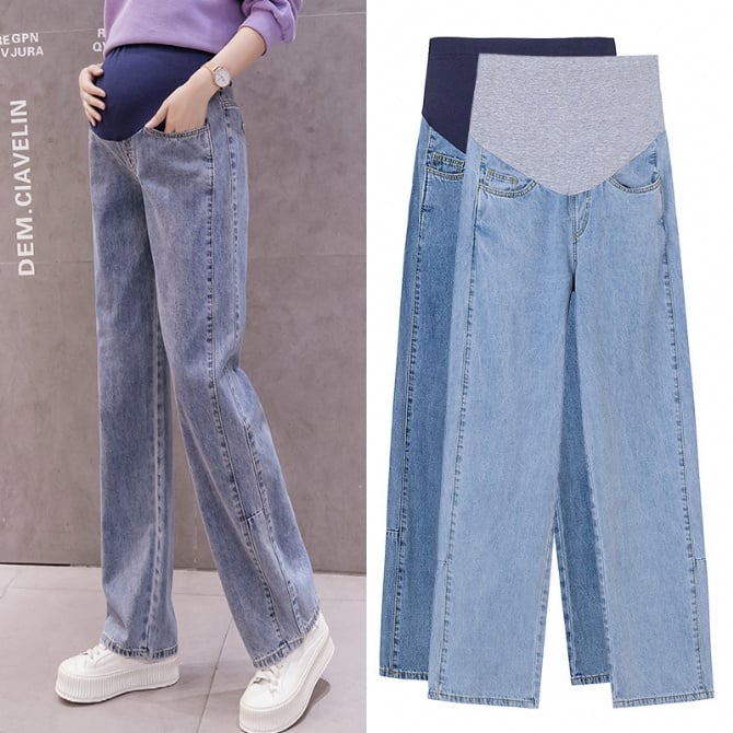 Maternity Pants Spring and Autumn Style Outerwear Straight Jeans Versatile Wide Leg Pants Leggings Autumn Trendy Mom