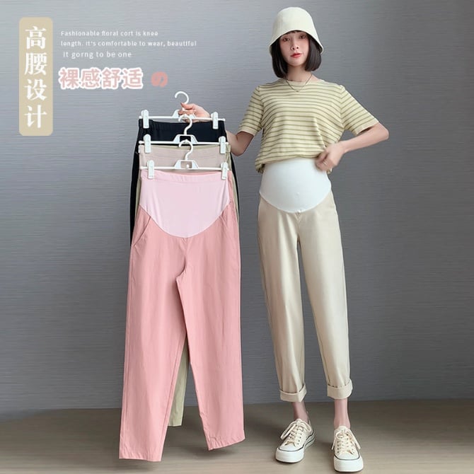 Korean style versatile Tencel bamboo casual dad pants maternity tummy trousers