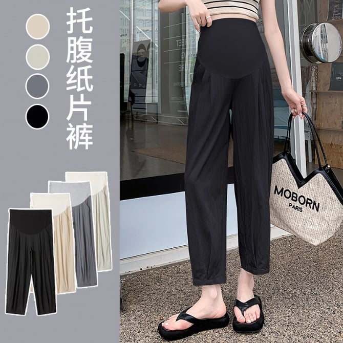 Summer fashion Zen style cool texture paper pants versatile belly drag maternity pants