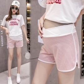 Maternity Pure Color Cotton Casual Low Waist Striped Shorts