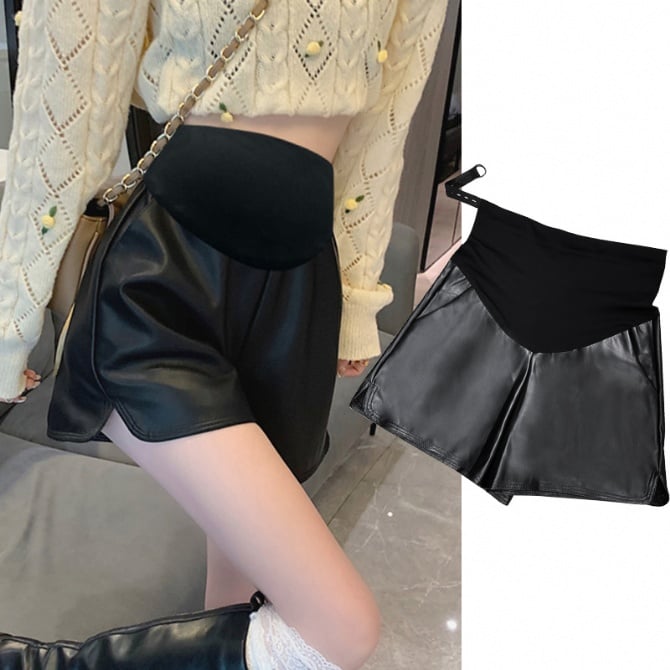Maternity PU Leather Shorts