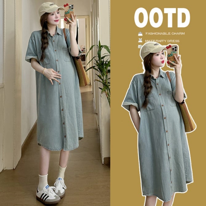 Maternity Casual Loose Fit Denim Jumpsuit