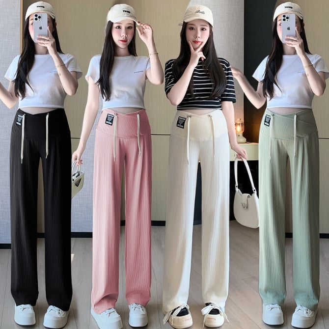 Maternity low-waist ice silk wide-leg pants