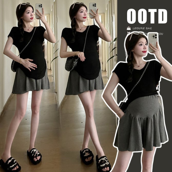 Maternity set with short-sleeve top and short skirt