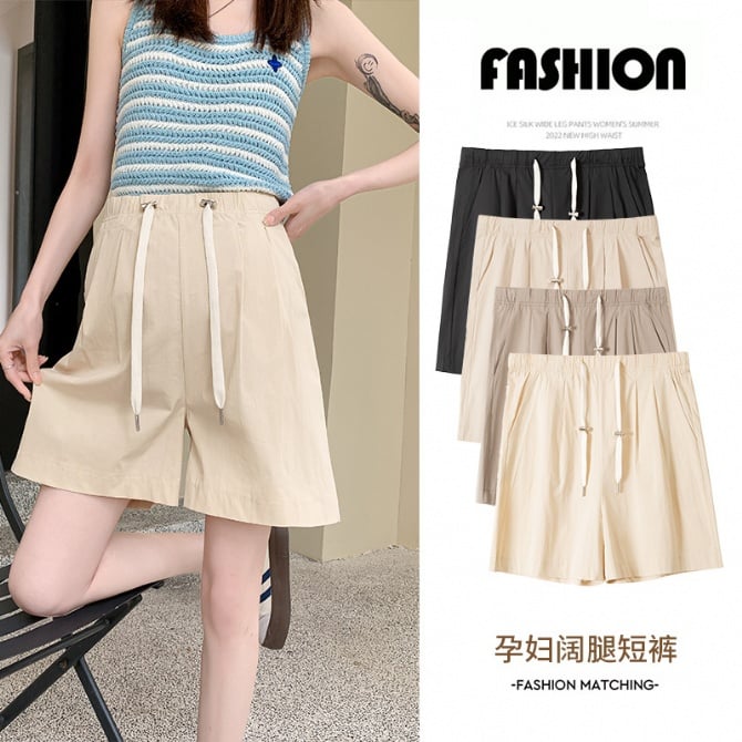Pregnant women's Tencel cotton-linen mid-thigh shorts