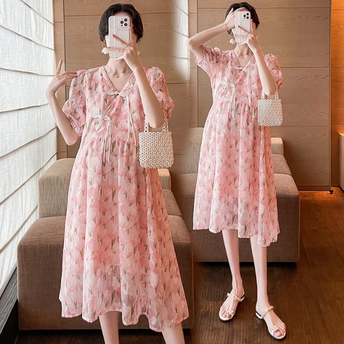 Summer maternity wear cheongsam Chinese style improved dress mid-length foreign style age-reducing short-sleeved l dress