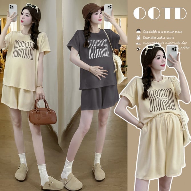 Maternity Set: Short-Sleeve T-Shirt and Shorts Casual Sports Two-Piece Outfit
